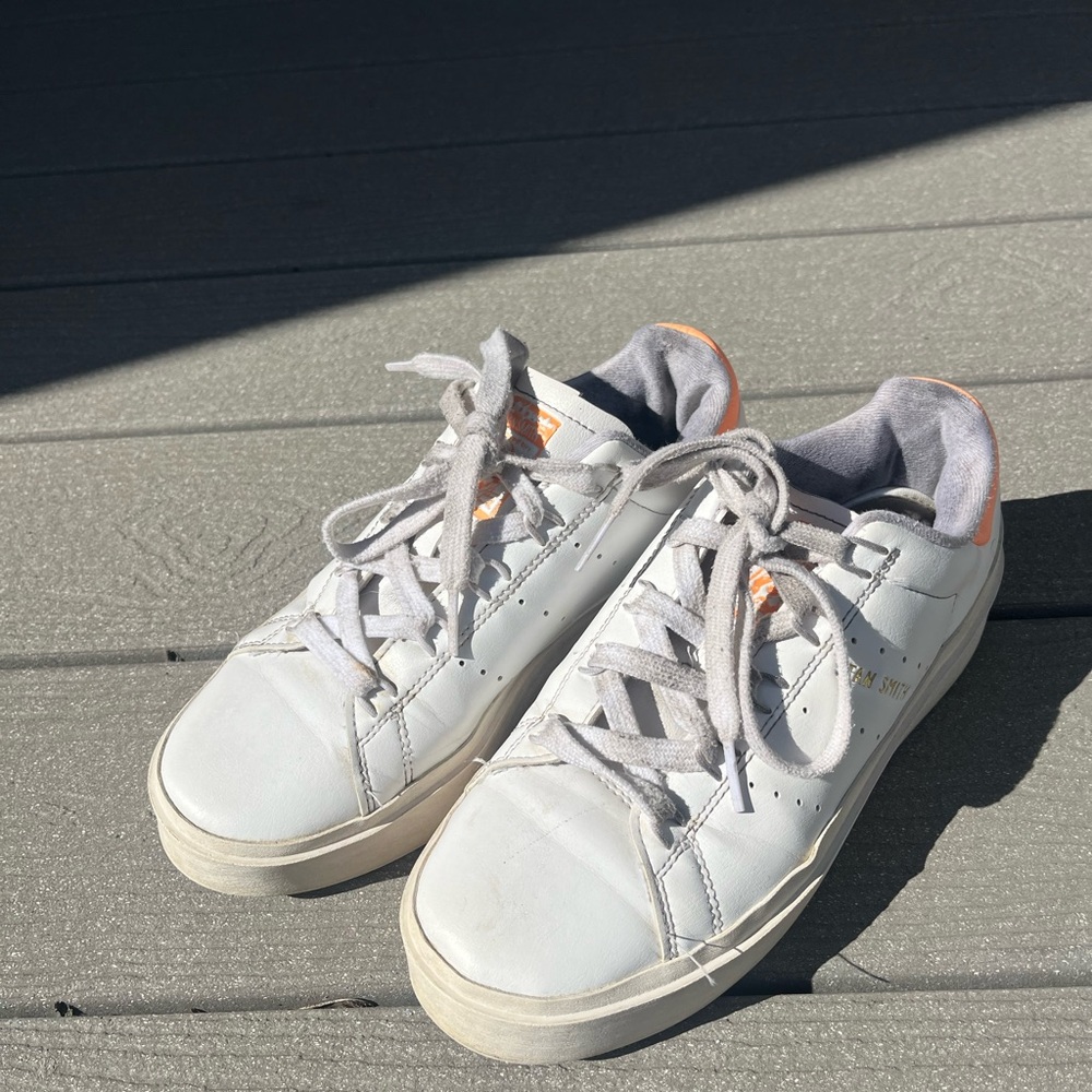 adidas White Platform Athletic Sneakers with Subtle Orange Accents